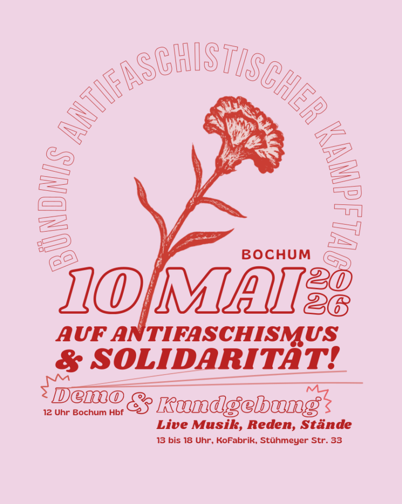 Demo 12 Uhr Bochum Hbf & Kundgebung: Live Musik, Reden, Stände: 13 bis 18 Uhr, KoFabrik, Stühmeyer Str. 33